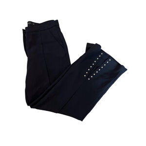ZARA Black Cropped Stud Detail Flare Mid Rise Dress Pant Trouser M